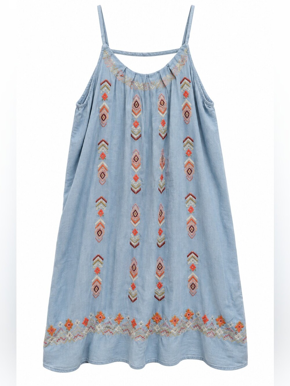 474-THML anthropologie Light Blue Embroidered Spaghetti Strap Dress